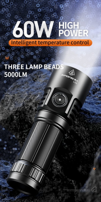 Lanterna LED Superfire L22, 5000lm, 300M, 60W, IP44 [2]