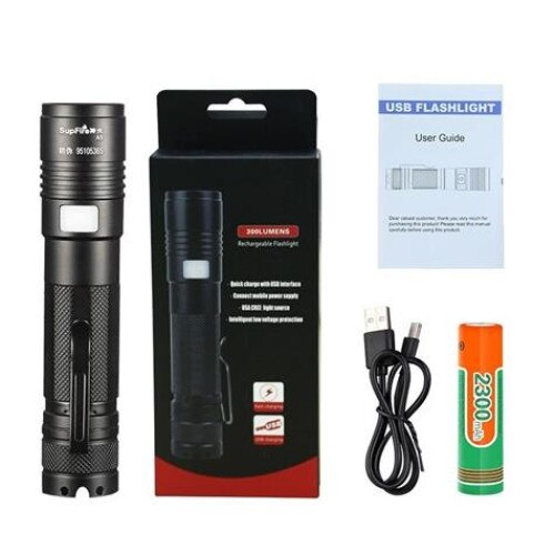 Lanterna LED Supfire A5, 300lm, 200M incarcare USB, Negru [2]