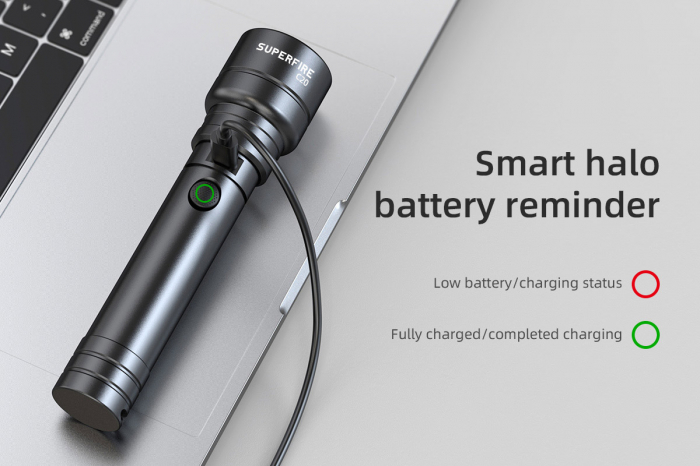 Lanterna LED Superfire C20, 1100lm, 240m, incarcare USB-C, Negru [2]