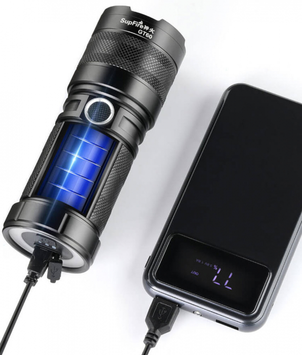 Lanterna LED Superfire GT60, Zoom, 2600lm, 320M, incarcare USB-C, Lumina fata, spate, 36W [5]
