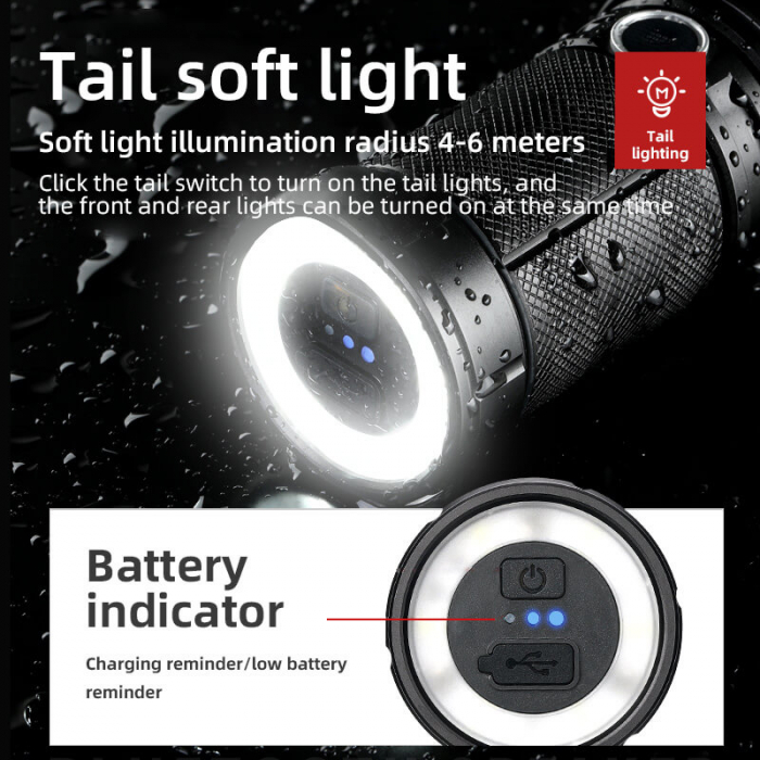 Lanterna LED Superfire GT60, Zoom, 2600lm, 320M, incarcare USB-C, Lumina fata, spate, 36W [8]