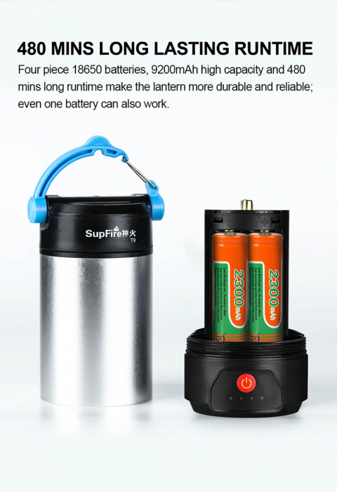 Lanterna LED SupFire T9, Pentru Camping, 800 lm, incarcare USB, PowerBank [10]
