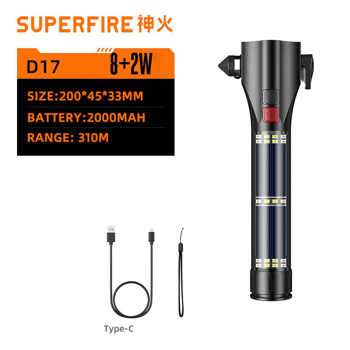Lanterna Solara LED Superfire D30, USB-C, 310lm, 120m, 200mAh, sonerie, lumina de urgenta [9]