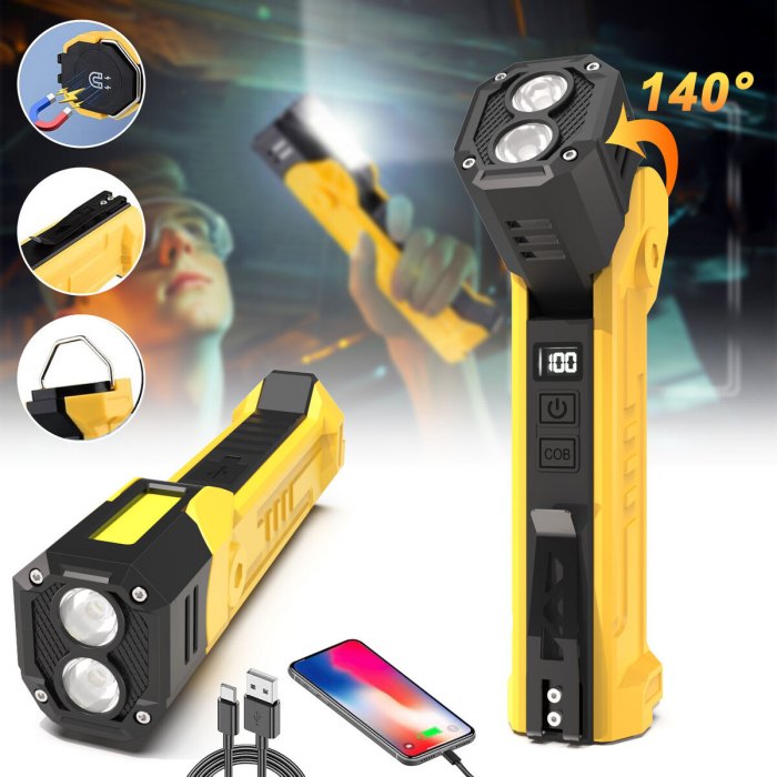 Lanterna Multifunctionala LED Superfire GM06, USB-C, 1500mAh, 355lm, 216m, power bank, lumina rosie, prindere magnetica, IP44 - Galben [2]