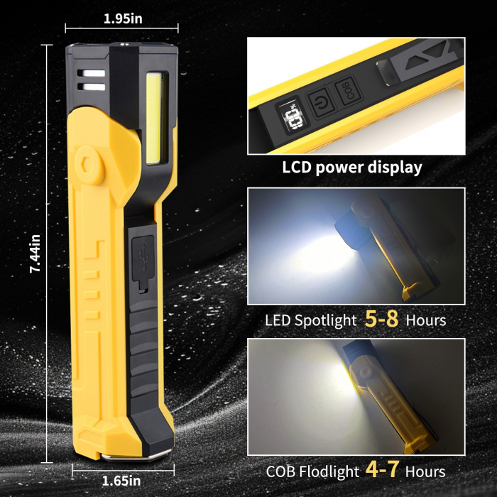 Lanterna Multifunctionala LED Superfire GM06, USB-C, 1500mAh, 355lm, 216m, power bank, lumina rosie, prindere magnetica, IP44 - Galben [5]