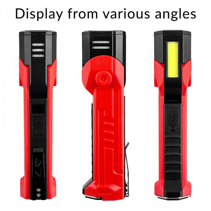 Lanterna Multifunctionala LED Superfire GM06, USB-C, 1500mAh, 355lm, 216m, power bank, lumina rosie, prindere magnetica, IP44 - Rosu [2]