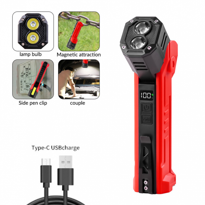 Lanterna Multifunctionala LED Superfire GM06, USB-C, 1500mAh, 355lm, 216m, power bank, lumina rosie, prindere magnetica, IP44 - Rosu [3]