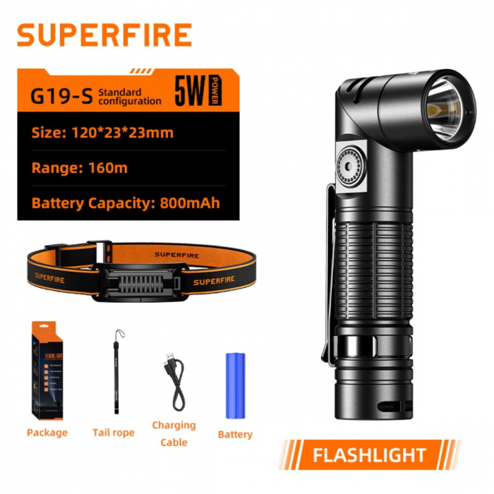 Lanterna Multifunctionala LED Supfire G19-S, USB-C, 360lm, 160m, prindere magnetica [1]