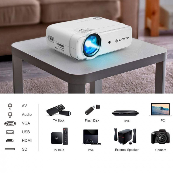 Mini videoproiector Vankyo Leisure 430W LED, WIFI, 4000 lumeni, Geanta transport, HDMI, SD, AV, VGA, USB, Telecomanda, Cablu HDMI [3]