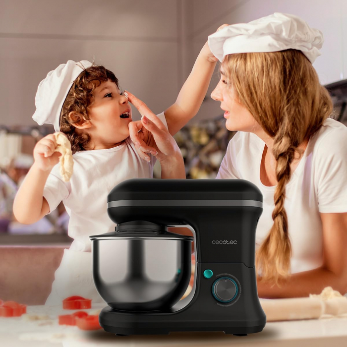 Mixer cu bol din inox Cecotec Cecomixer Merengue, 1200W, Bol 5L inox, 6 Viteze, 5 functii, accesorii incluse, Negru [3]