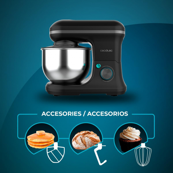 Mixer cu bol din inox Cecotec Cecomixer Merengue, 1200W, Bol 5L inox, 6 Viteze, 5 functii, accesorii incluse, Negru [9]