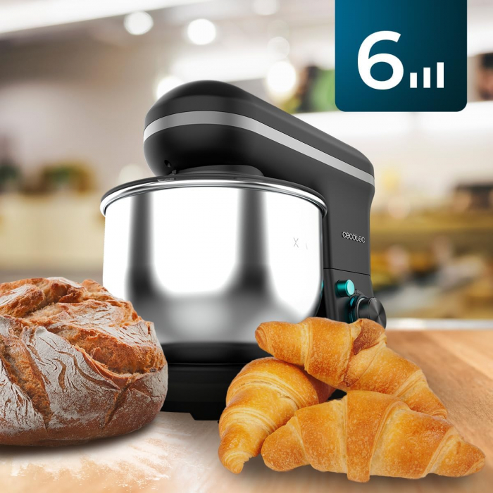 Mixer cu bol din inox Cecotec Cecomixer Merengue, 1200W, Bol 5L inox, 6 Viteze, 5 functii, accesorii incluse, Negru [5]