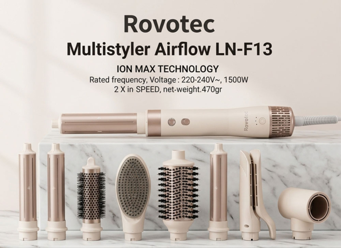 Ondulator Multistyler Rovotec Airflow Premium, 7 in 1, Tehnologie Coanda, Uscator Profesional, Indreptare par, 1500 W, 2 Trepte de viteza, 3 Trepte de temperatura [4]