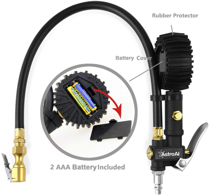Pistol de umflat cu manometru AstroAI 250 PSI, Afisaj Digital, Furtun 1/4,  Accesorii incluse [5]