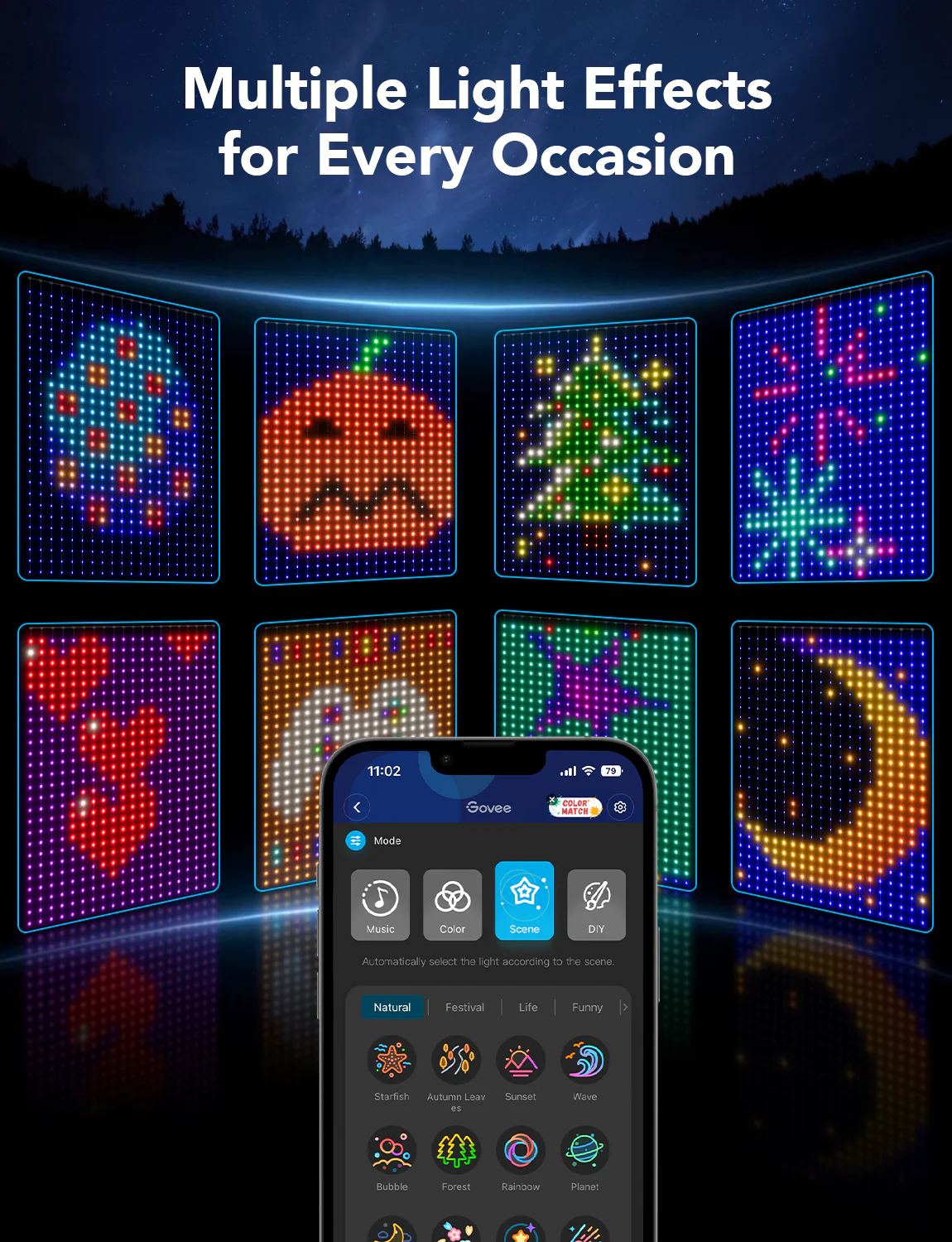 Perdea cu lumini LED Smart Govee H70B1 Curtain Lights, RGBIC, 520 LED-uri, IP65, 1.5m [7]