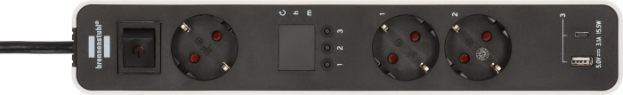 Prelungitor Brennenstuhl Ecolor 3 prize, countdown, 1x USB A, 1x USB C, Buton On/Off 1,5m H05VVF 3G1,5, alb/negru [3]