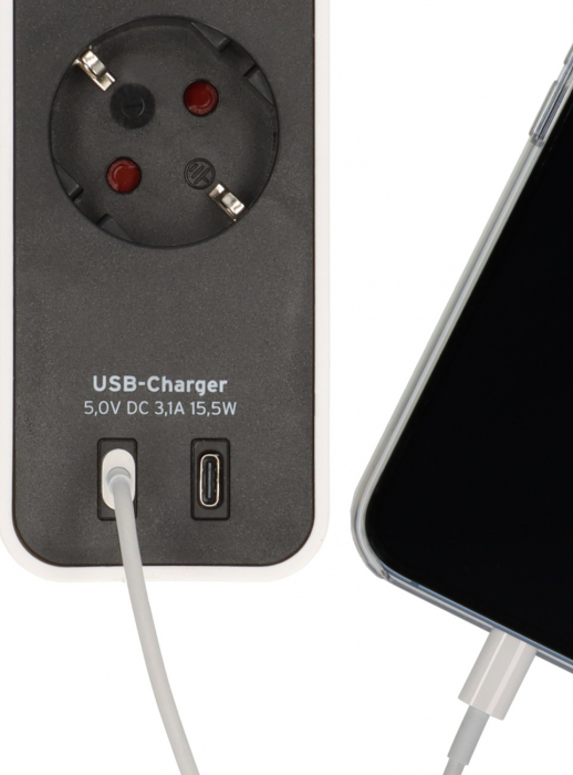 Prelungitor Brennenstuhl Ecolor 4 prize, 2xUSB-C, 1.5m Negru/Alb [4]