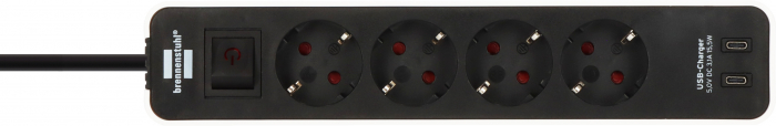 Prelungitor Brennenstuhl Ecolor 4 prize, 2xUSB-C, 1.5m Negru/Alb [2]