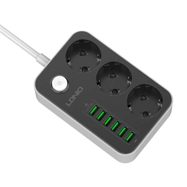 Prelungitor LDNIO SE3631, 3 prize, 6 X USB-A, 17W, 2m [4]