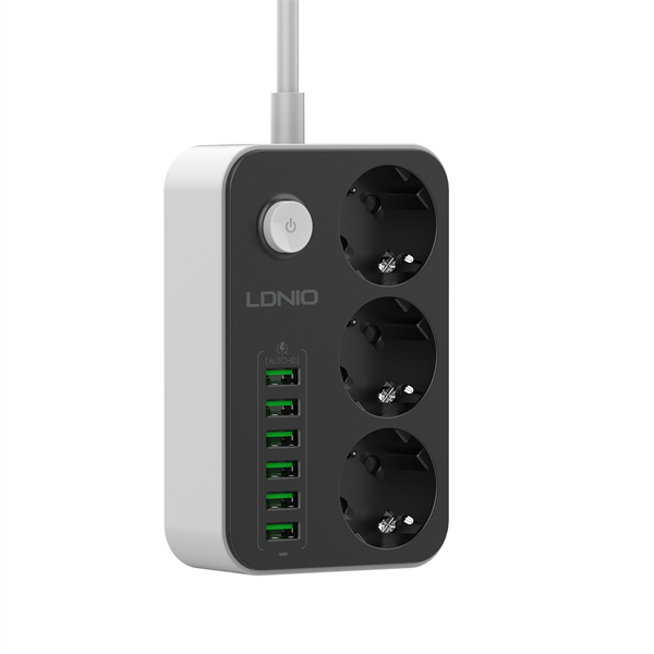 Prelungitor LDNIO SE3631, 3 prize, 6 X USB-A, 17W, 2m [2]
