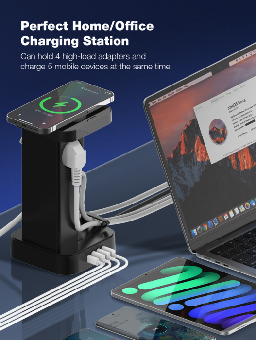 Prelungitor Tip Turn LDNIO SEW4485, Incarcator wireless,  3 prize, 3 X USB-A, 1 X USB-C, Incarcare rapida QC 3.0, 32W, 2m [9]