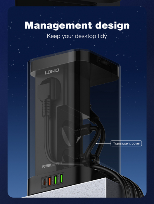 Prelungitor Tip Turn LDNIO SEW4485, Incarcator wireless,  3 prize, 3 X USB-A, 1 X USB-C, Incarcare rapida QC 3.0, 32W, 2m [8]