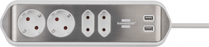 Prelungitor pentru perete/colt Brennenstuhl Estilo 4 prize, 2 USB, 3.1 A, 2m Inox, Adeziv inclus, Argintiu-Alb [4]
