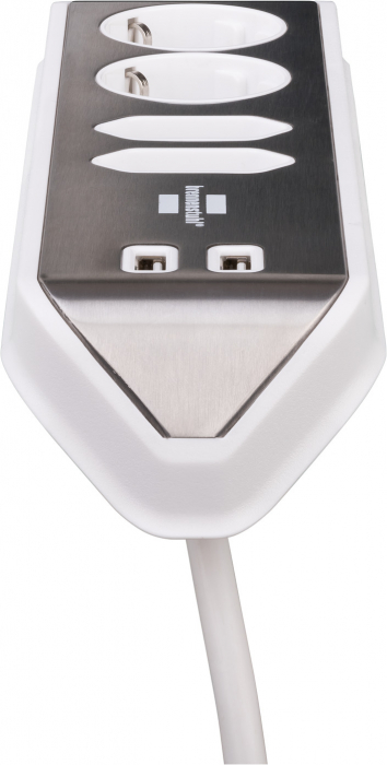 Prelungitor pentru perete/colt Brennenstuhl Estilo 4 prize, 2 USB, 3.1 A, 2m Inox, Adeziv inclus, Argintiu-Alb [2]