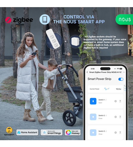 Prelungitor Smart Nous A11Z, ZigBee 3.0, monitorizare consum, compatibil Alexa/Google Assistant [4]