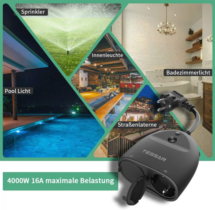 Prelungitor Smart WiFi Tessan EOP03 ,IP44, 16A, 2 Prize, Exterior, Smart Life, Alexa, Google Home, IFTTT [4]