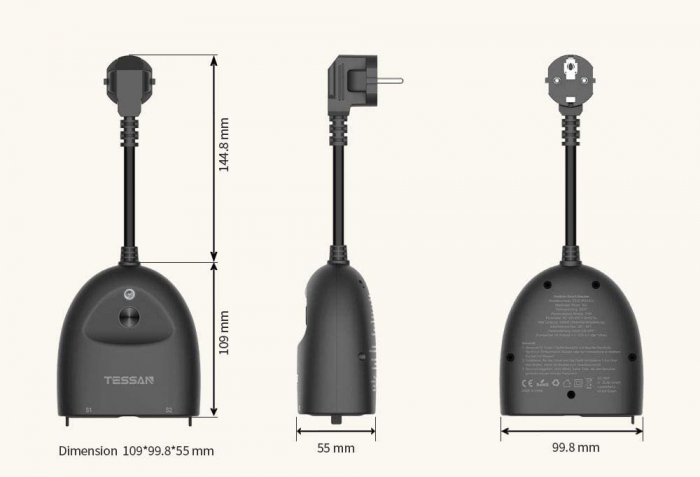 Prelungitor Smart WiFi Tessan EOP03 ,IP44, 16A, 2 Prize, Exterior, Smart Life, Alexa, Google Home, IFTTT [3]