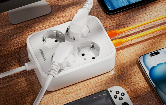 Prelungitor Tessan TS-PS01DE, 4 prize, 2 X USB-A, 1X USB-C, incarcare rapida 25W [3]