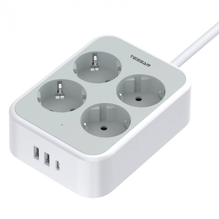 Prelungitor Tessan TS-PS01DE, 4 prize, 2 X USB-A, 1X USB-C, incarcare rapida 25W [1]