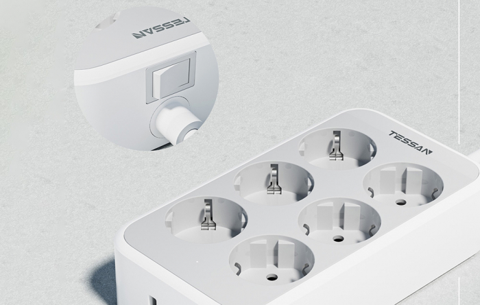 Prelungitor Tessan TS-PS02DE, 6 prize, 2 X USB-A, 1X USB-C, incarcare rapida 25W [2]