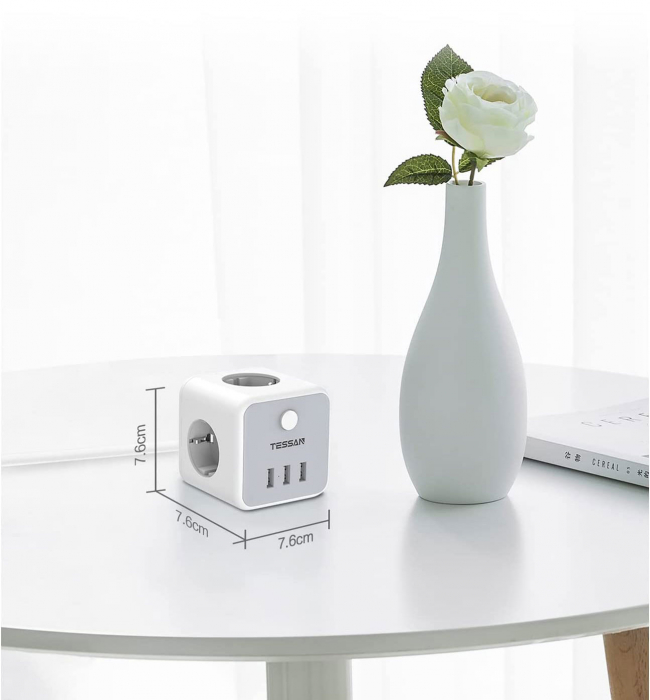 Prelungitor tip cub Tessan TS-301, 3 prize, 3 USB 3A, cablu 1.5m [2]