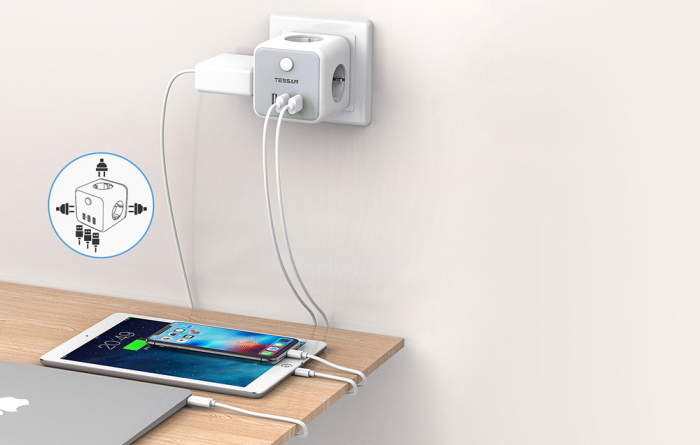 Prelungitor tip cub Tessan TS-301-DE-C, 3 prize, 2 X USB A, 1 X USB-C [3]