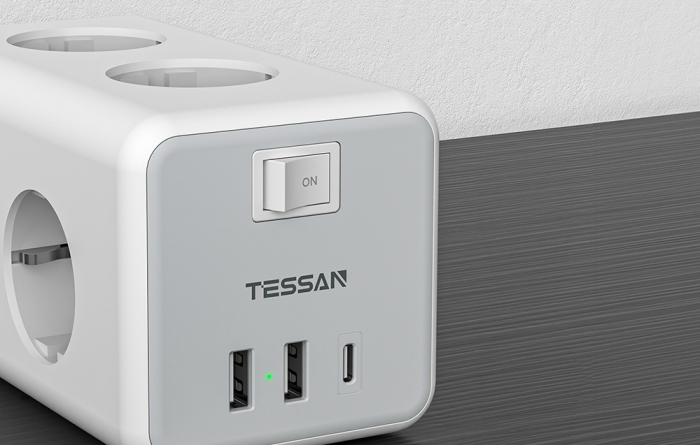Prelungitor tip cub Tessan TS-306-C, 6 prize, 2 USB, 1 USB-C, 3A, cablu 2m [4]