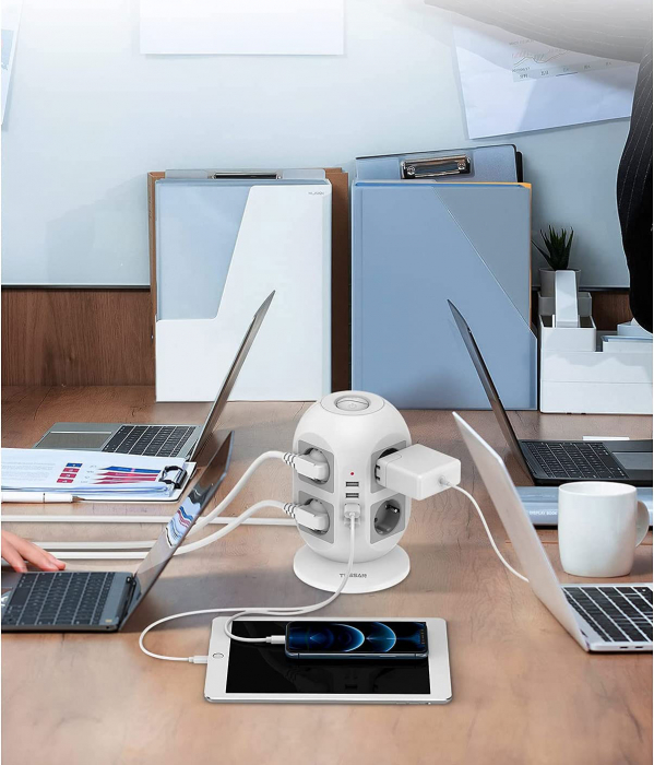 Prelungitor tip Turn Tessan JW402, 8 prize, 4 USB 3.1A, cablu 2m, protectie la suprasarcina [4]