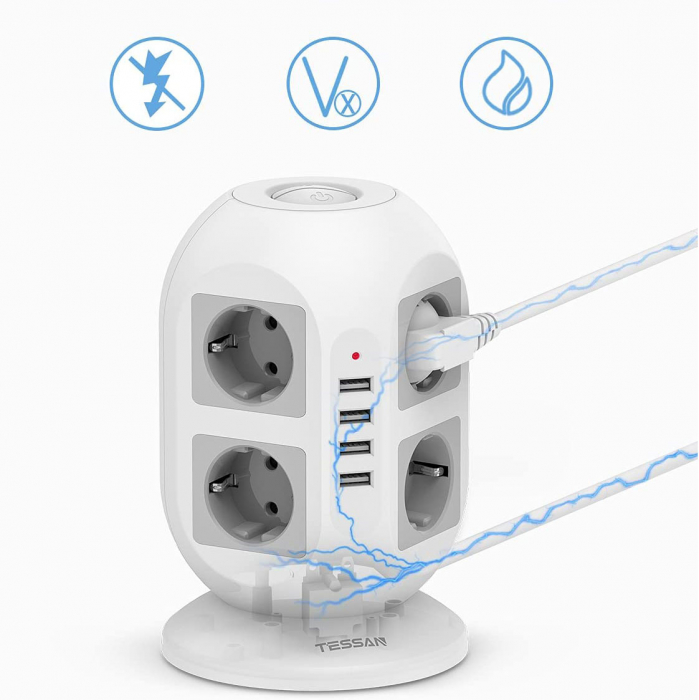 Prelungitor tip Turn Tessan JW402, 8 prize, 4 USB 3.1A, cablu 2m, protectie la suprasarcina [2]