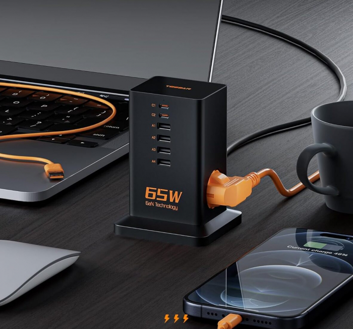 Prelungitor tip Turn Tessan ‎TS-FS02DE00, 2X USB-C, 4x USB, 2 prize, incarcare rapida USB-C 65W, 2m, negru [2]