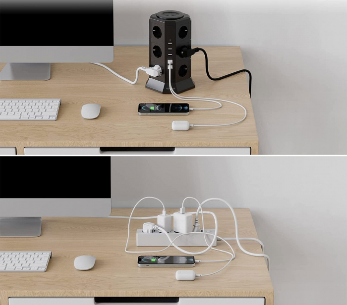 Prelungitor tip Turn Tessan TP-VA5U12E, 12 prize, 5 USB 4.5A, cablu 2m, protectie la suprasarcina [5]