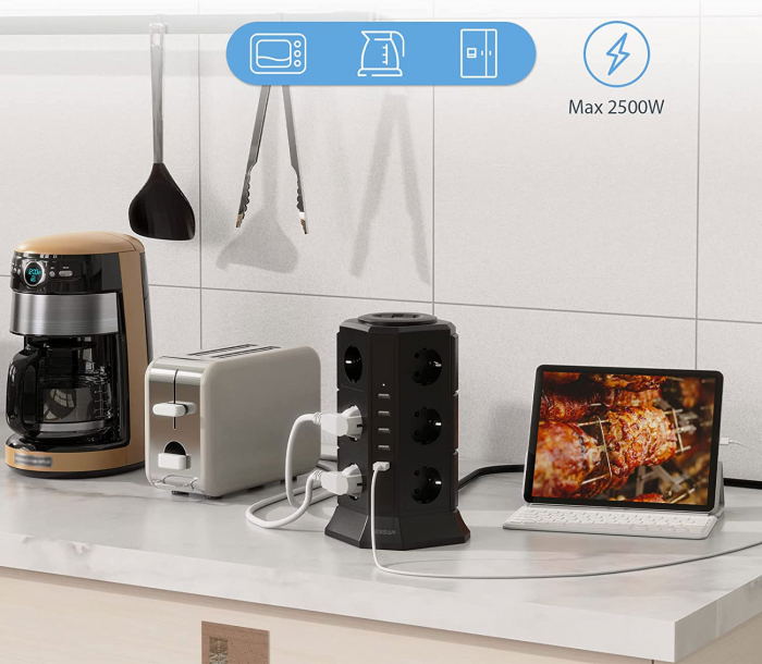 Prelungitor tip Turn Tessan TP-VA5U12E, 12 prize, 5 USB 4.5A, cablu 2m, protectie la suprasarcina [7]