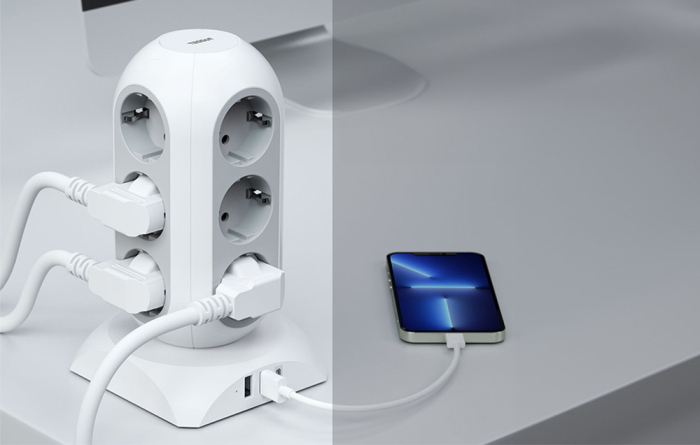 Prelungitor tip Turn Tessan TPS02-DE-C, 12 prize, 2XUSB 3A, 1XUSB-C, cablu 2m [6]