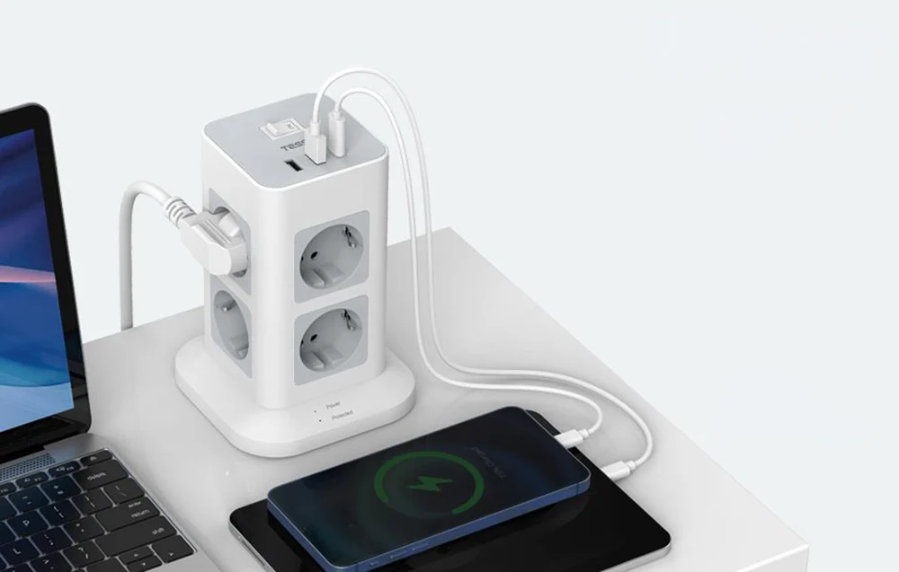 Prelungitor tip Turn Tessan TPS03-DE-C, 8 prize, 3 USB, 1 USB-C, 3A, cablu 2m [4]