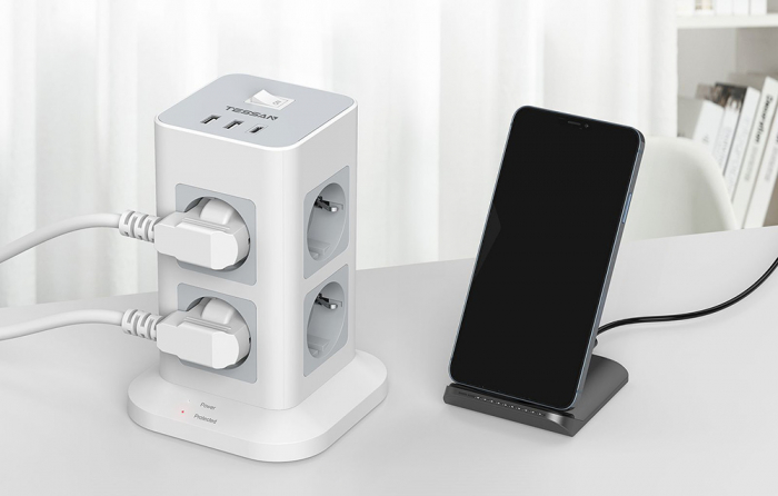 Prelungitor tip Turn Tessan TPS03-DE-C, 8 prize, 3 USB, 1 USB-C, 3A, cablu 2m [2]