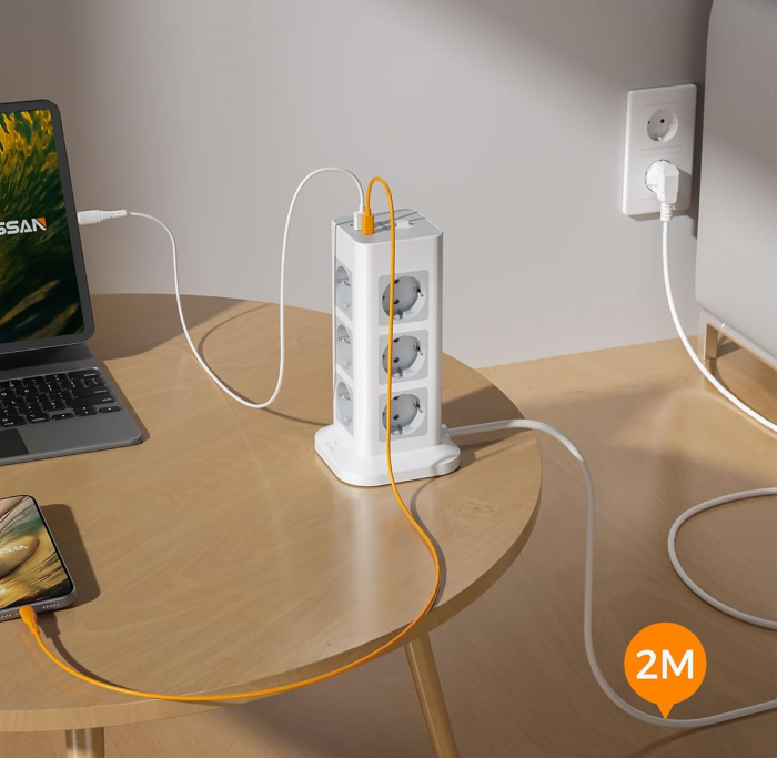 Prelungitor tip Turn Tessan TPS04-DE, 12 prize, 3 USB, 1 USB-C, 3A, cablu 2m [4]