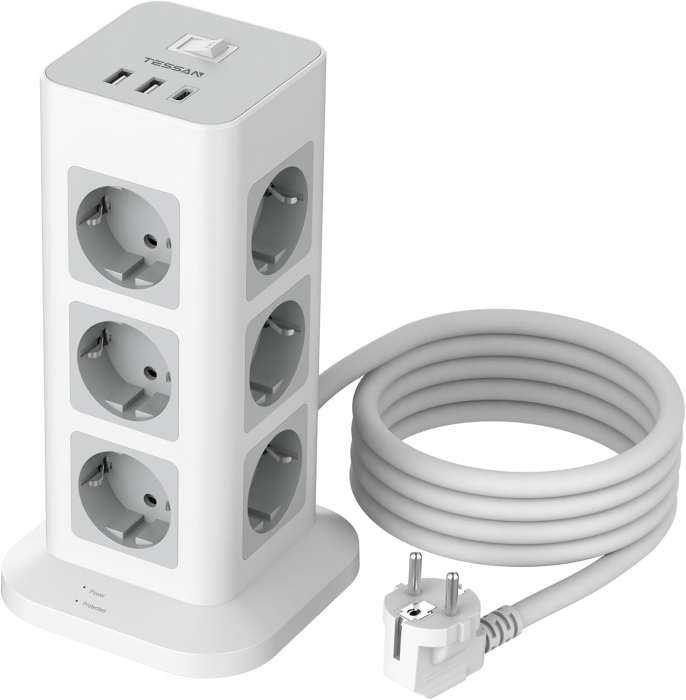 Prelungitor tip Turn Tessan TPS04-DE, 12 prize, 3 USB, 1 USB-C, 3A, cablu 2m [1]