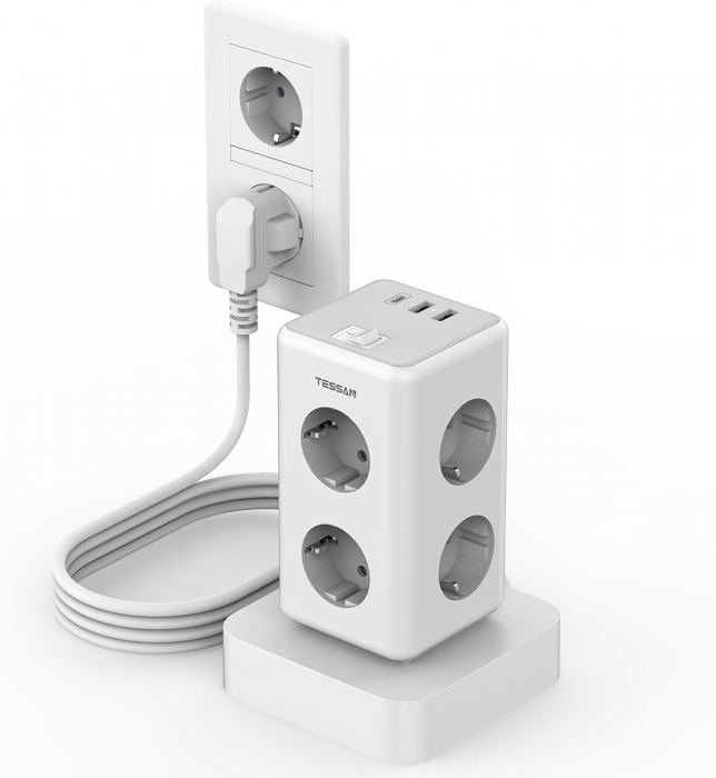 Prelungitor tip Turn Tessan TS-306TS-C, 6 prize, 2 USB, 1 USB-C, 3A, cablu 2m [1]