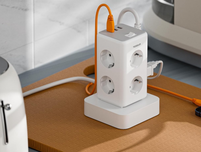 Prelungitor tip Turn Tessan TS-306TS-C, 6 prize, 2 USB, 1 USB-C, 3A, cablu 2m [4]