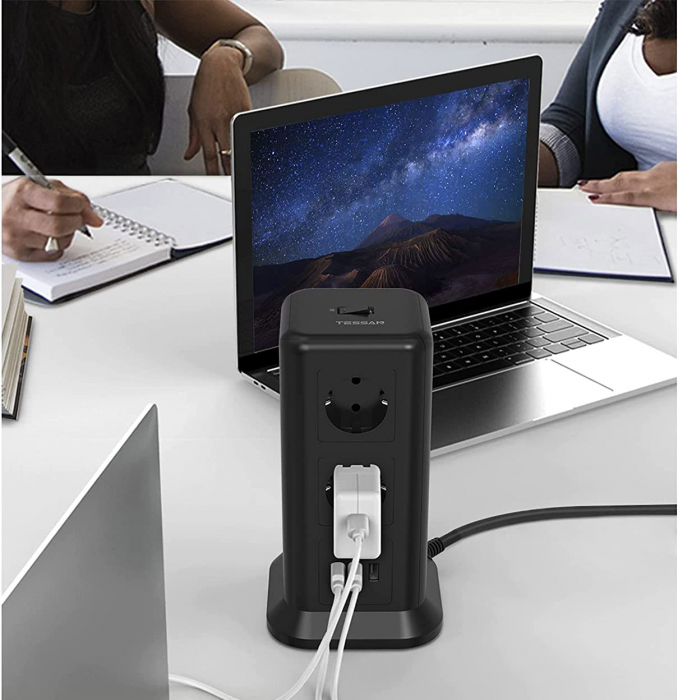 Prelungitor tip Turn Tessan TPS01, 11 prize, 3 USB 3.1A, cablu 2m, protectie la suprasarcina - Negru [7]